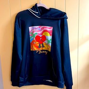 NWOT Bad Bunny Sweatshirt Med Poly-Blend Hoodie Screened on BOTH SIDES & ARMS